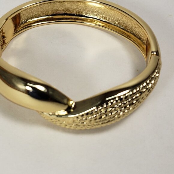Gold Hinged Bangle Bracelet – Textured Luxury Jewelry for Elegant Layering, 7" - Picture 7 of 9